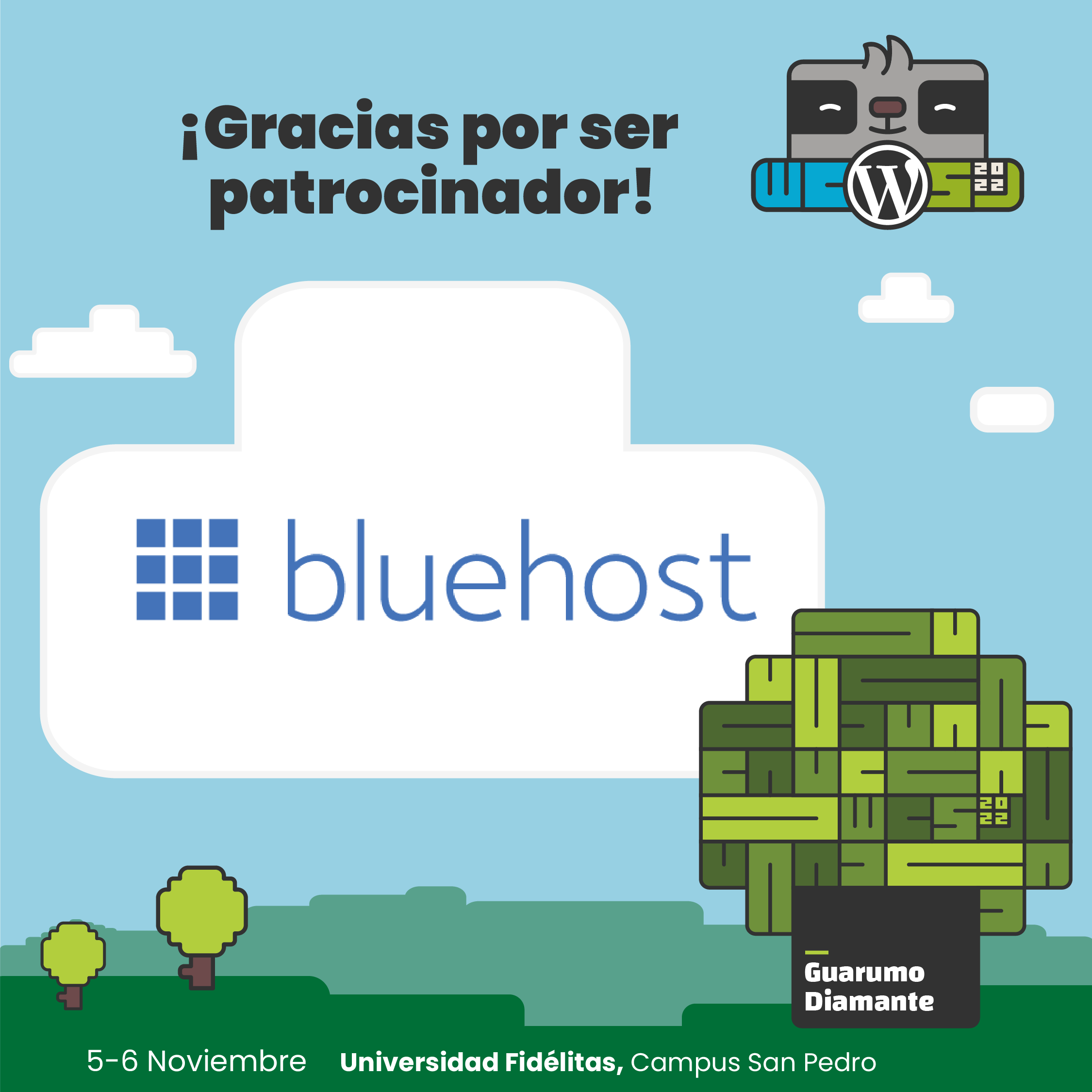 Bluehost Patrocinador Guarumo Diamante del WordCamp San José 2022